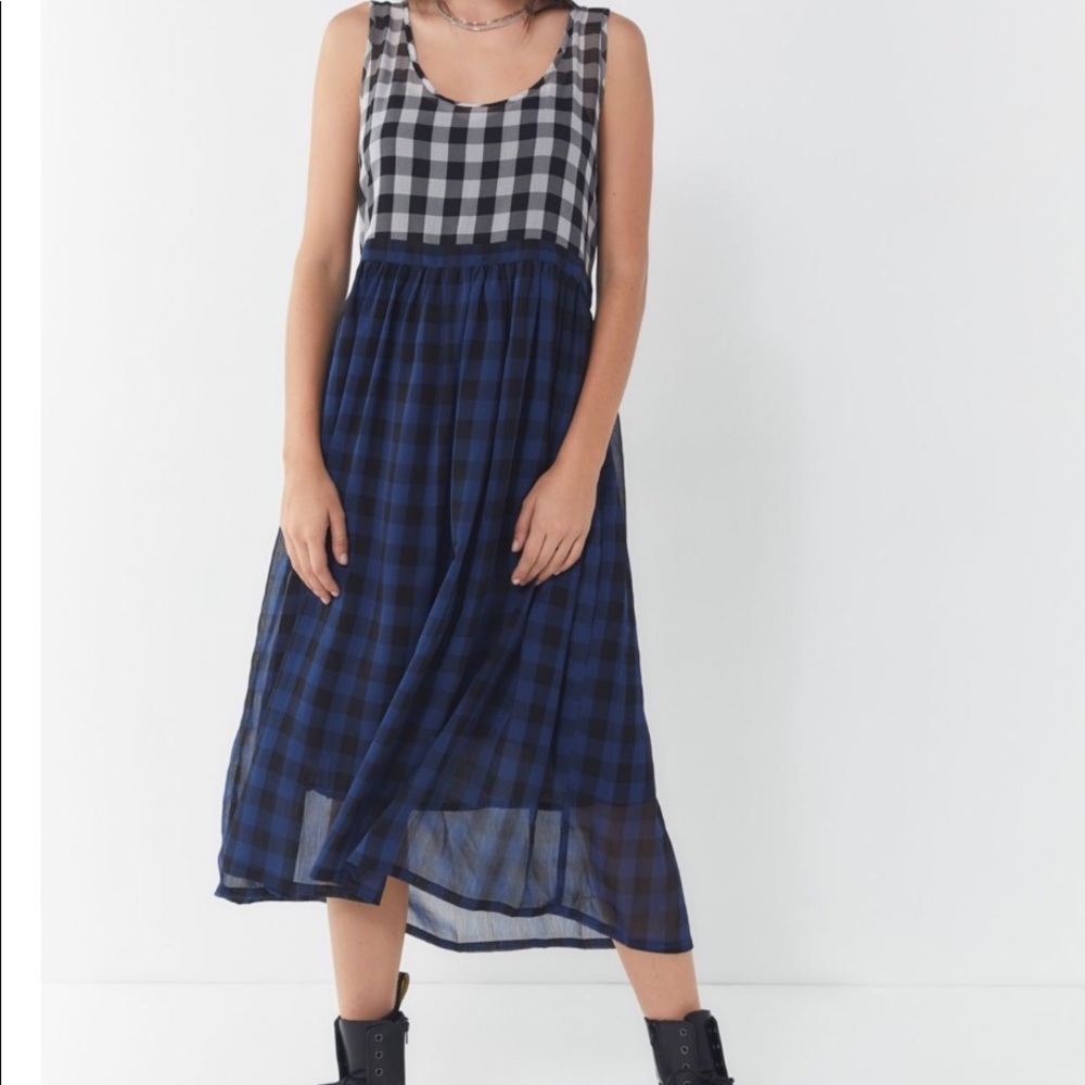 UO Cameron Mixed Plaid Midi Dress